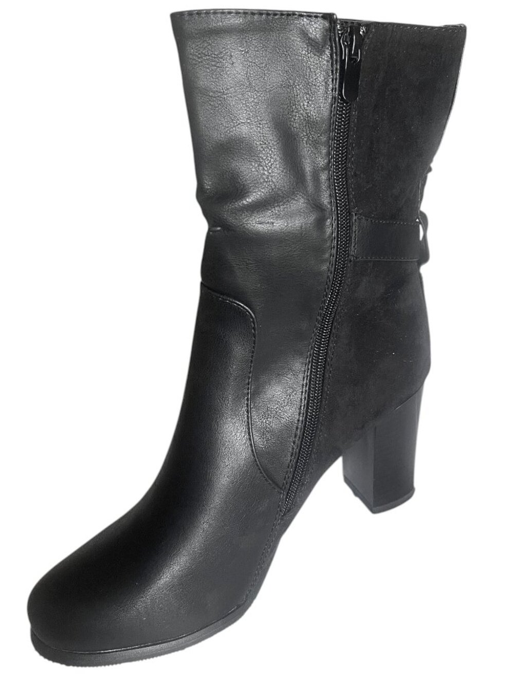 Heart's Collection Women's Mid-Calf Gold Tone Buckle Heeled Boots – Size 9 - Picture 6 of 8